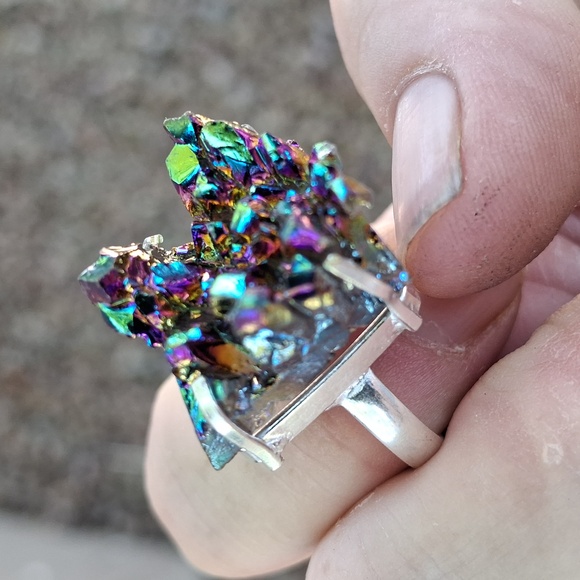 New Titanium Druzy 925 Silver Ring. - Picture 1 of 16